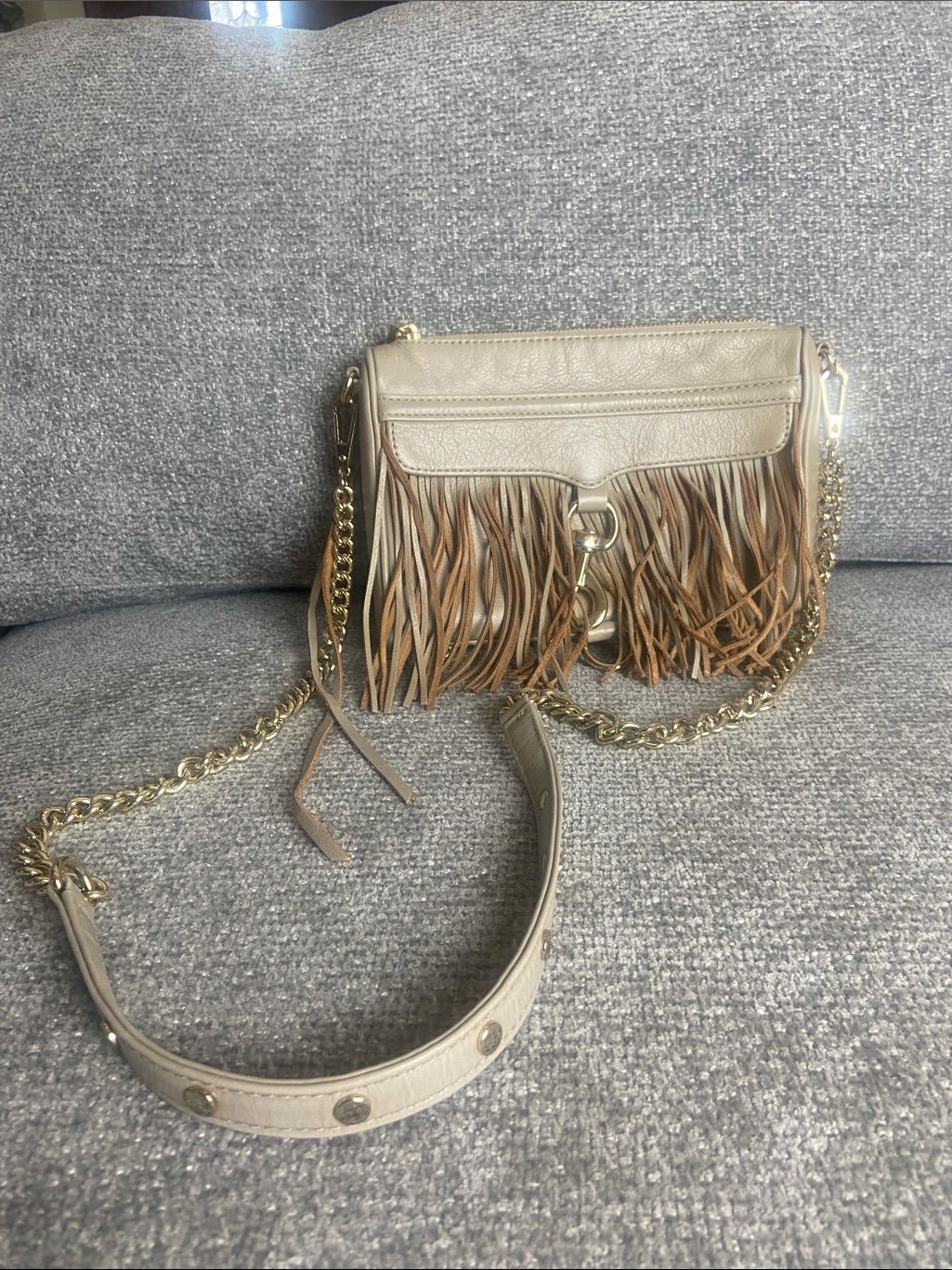 Rebecca Minkoff Taupe And Brown Leather Fringe Crossbody